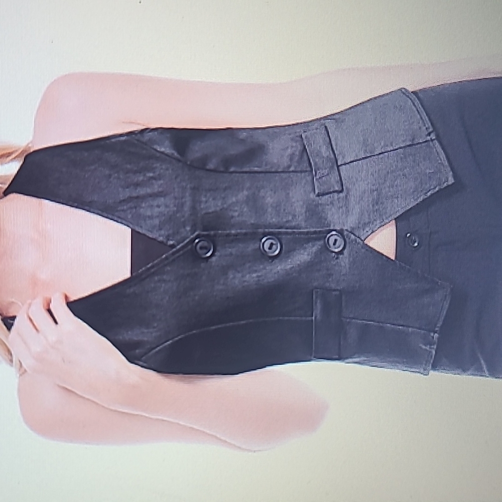 NWT Design by Olivia Women's Racerback Tuxedo Suit Waistcoat BLK LG Button Vest